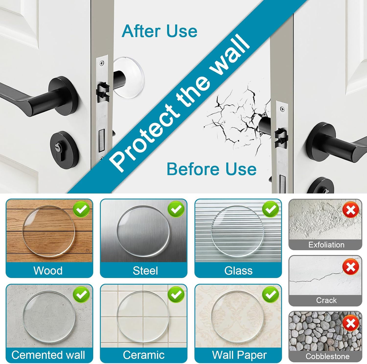 12 PCS Multifunctional 2&Prime; Door Stoppers for Wall – Door Knob Wall Protector – Wa