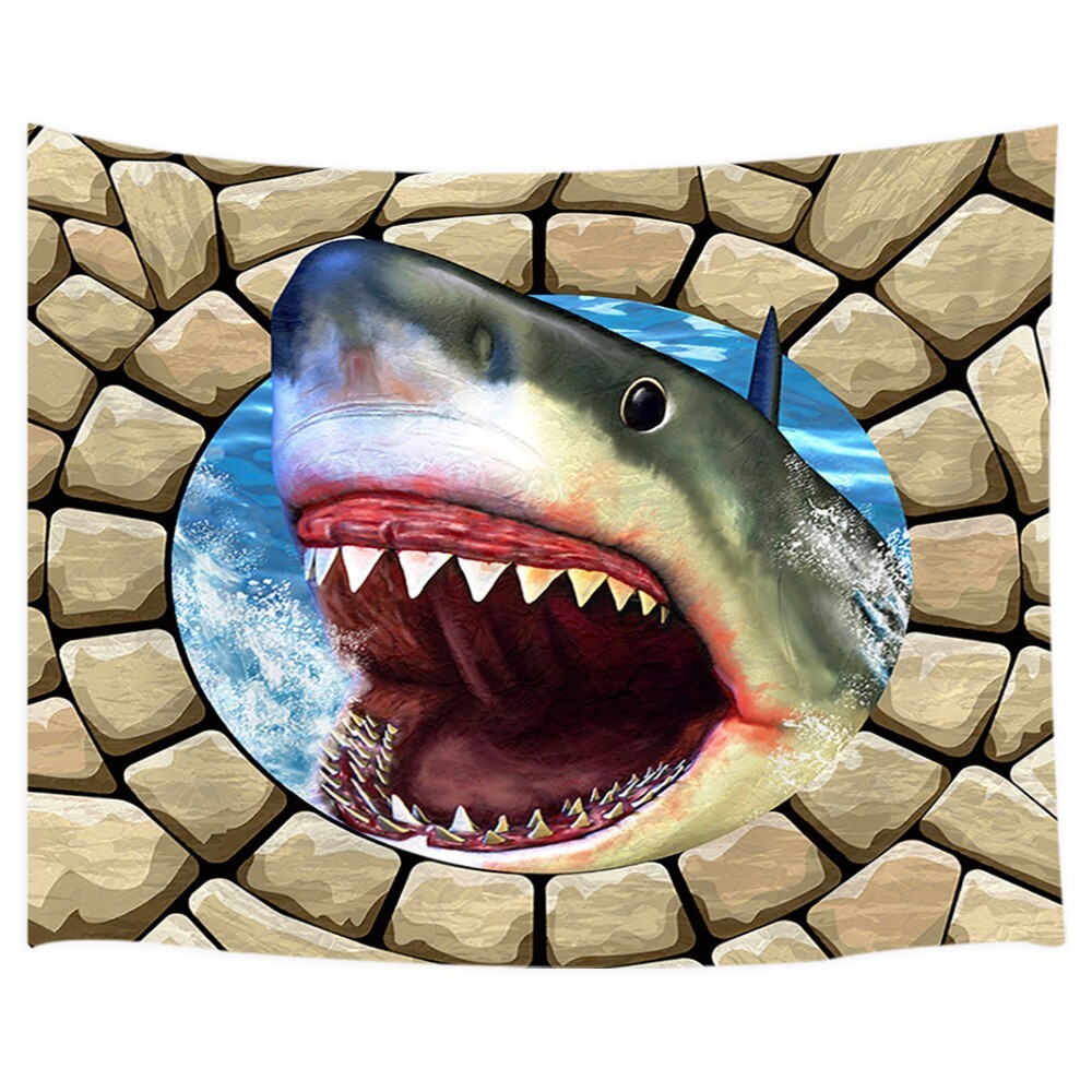 Prank Funny Shark Jaw 3D Tapestry Wall Hanging Large Fabric Halloween Room Decor