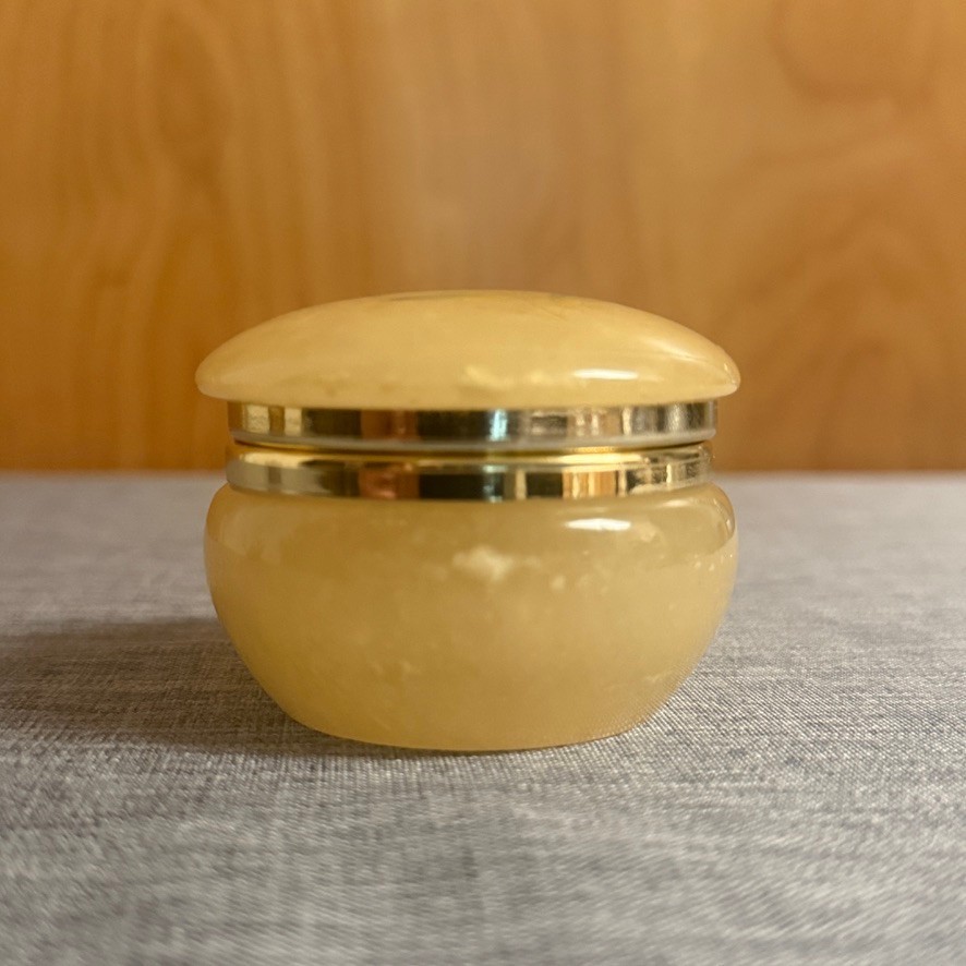 Vintage Italian Alabaster Hinged Trinket Pill Box Hand Carved Made Italy