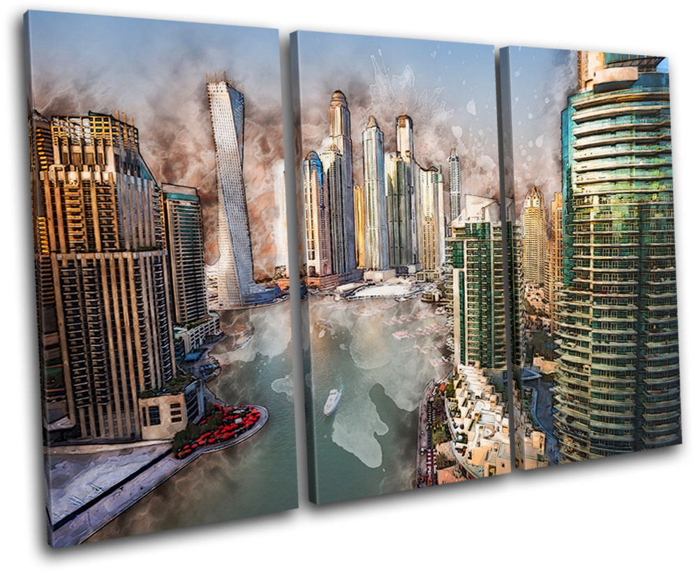 Dubai Abstract City TREBLE CANVAS WALL ART Picture Print VA