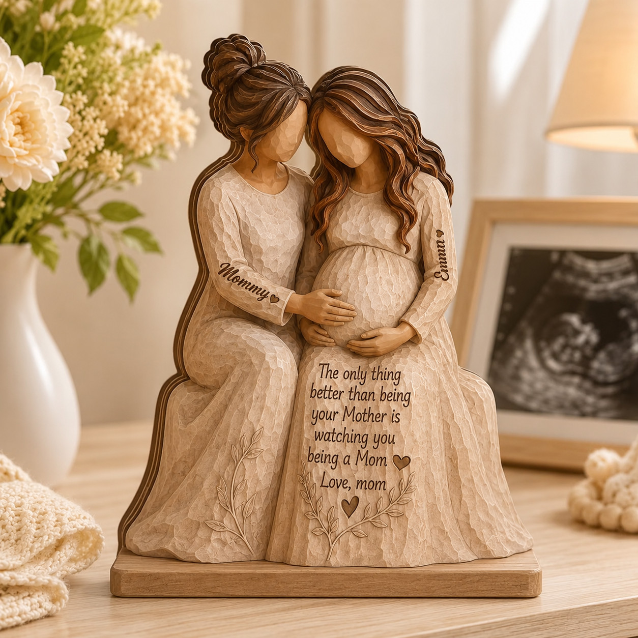 Pregnant Daughter Wooden Block, Mom to Daughter Gift, New Grandma Keepsake