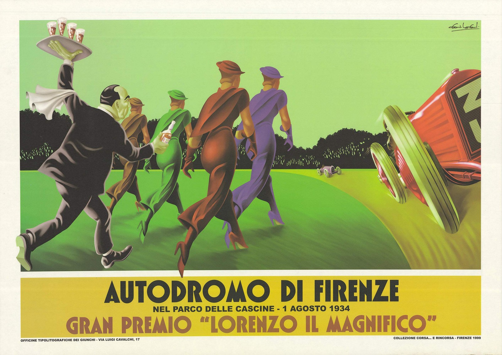 UNKNOWN ARTIST Autodromo di Firenze 34&Prime; x 47.75&Prime; Offset Lithograph 1999 Vintage