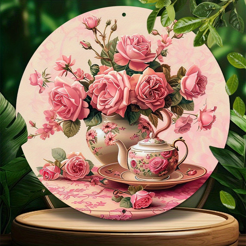 8×8&Prime; Pink Teapot Aluminum – Perfect for Home, Office, & Garden Tin Metal Signs