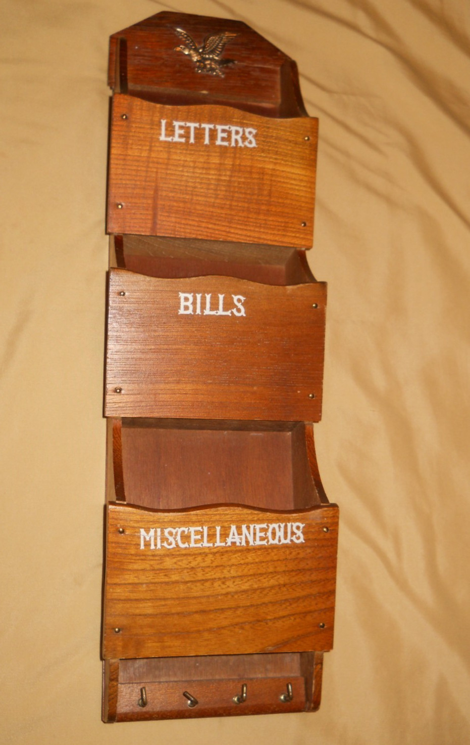 Vintage 3 Slot Wood Letter and Key Holder ~ 18.5&Prime; x 5&Prime; x 2.5&Prime;