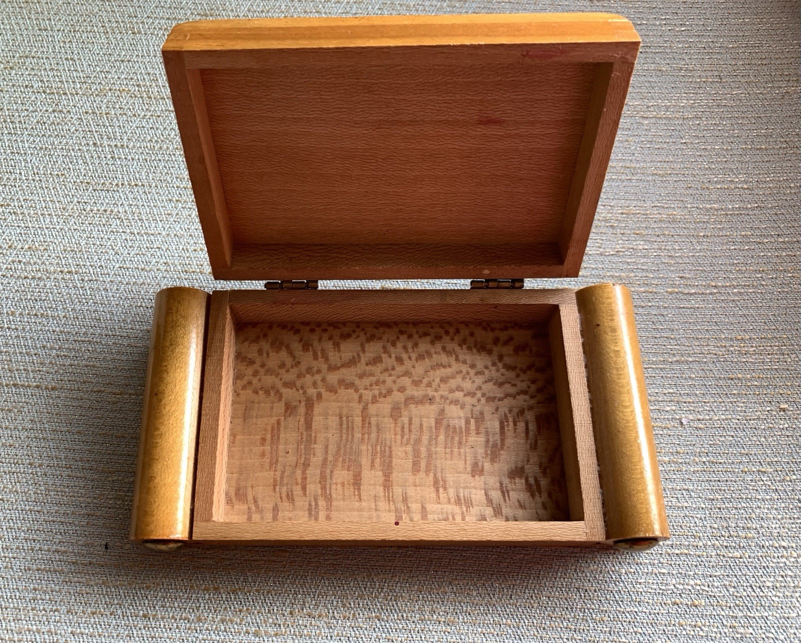 Vtg Wood Box Trinket Jewelry Keepsake Storage Hinged Lid Retro Circles Squares