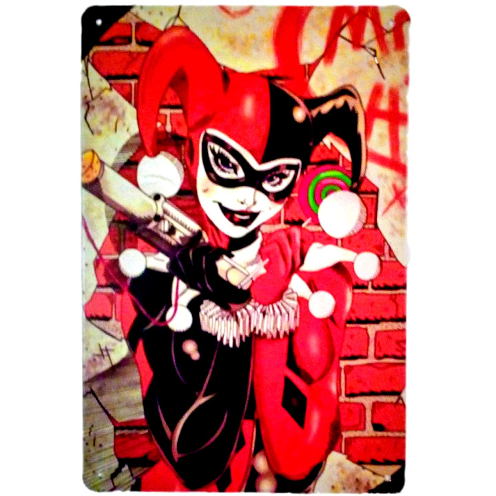 Retro Harley Quinn Pop Gun Metal Sign Comic Book Art Vintage Tin Sign 12×8
