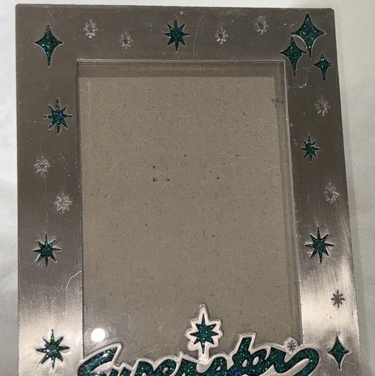 Millennium Silver 4.75×6 Picture Frame – Green “Superstar” & Stars 3.5×5 Photos