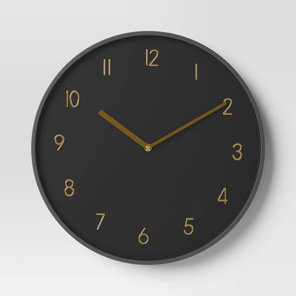 16&Prime; Luxe Wall Clock Black/Brass – Threshold