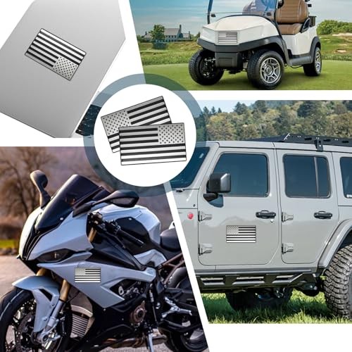 2 Pack Embossed 3D Metal American Flag Emblem Decal Stickers, 5&Prime; x 3&Prime; Silver
