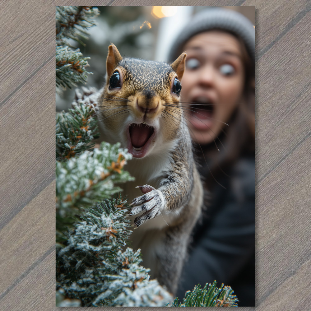 Art Print Squirrel Jump Scare Christmas Tree Hilarious Festive Holiday Winter
