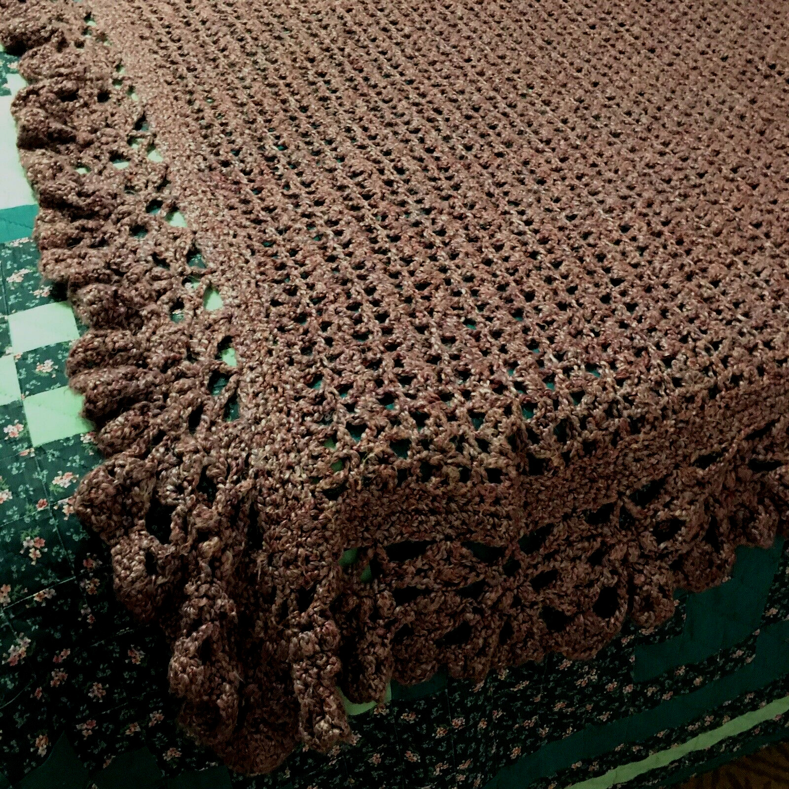 Homemade Afghan in purple 46” by 81” nice throw blanket