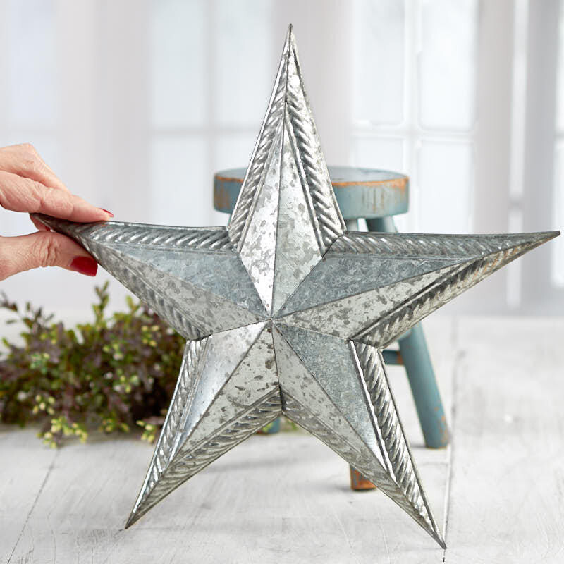 Set of 2 Galvanized Embossed 12&Prime; Tin Barn Star