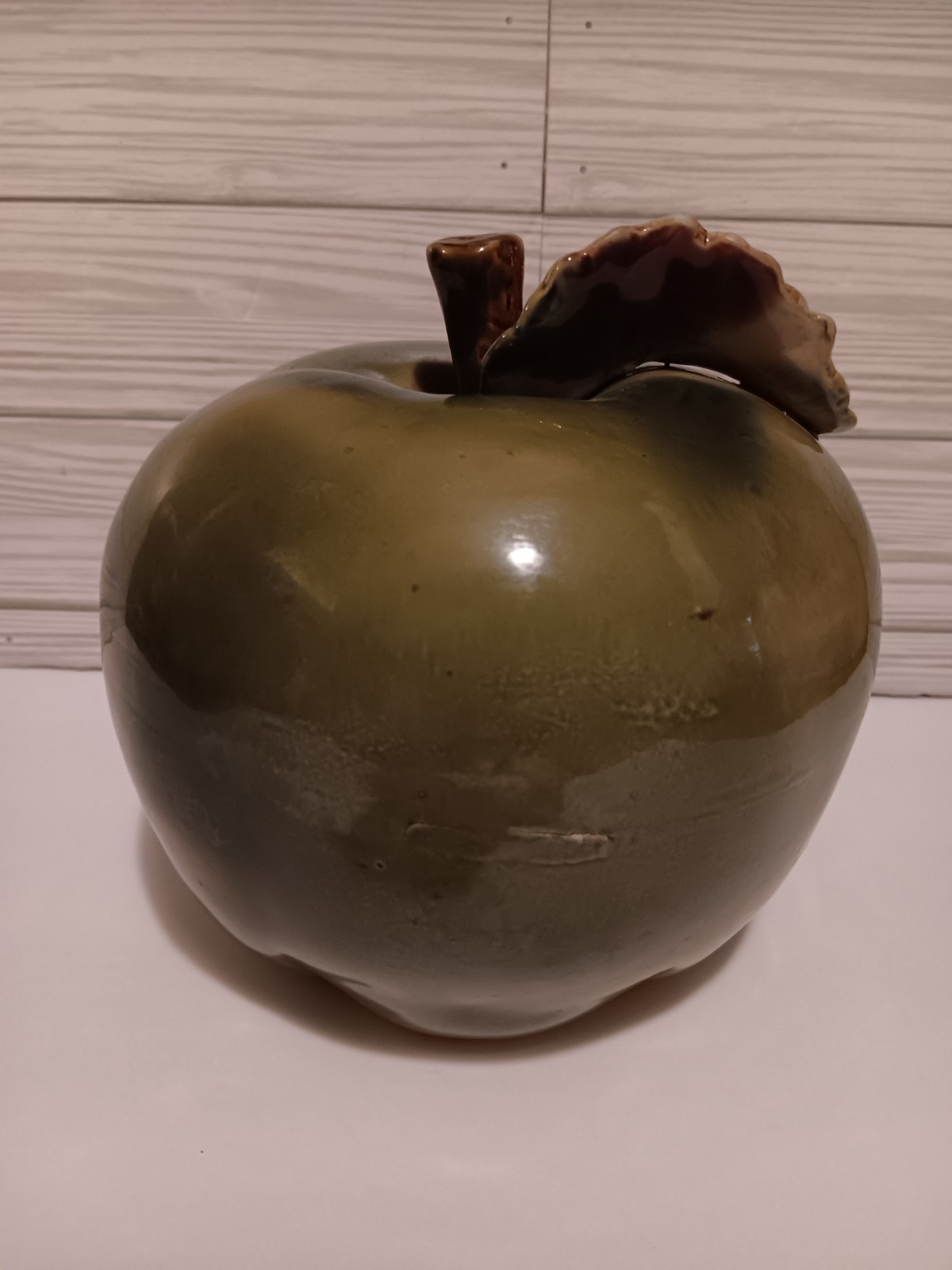 6.5&Prime; Ceramic Green Apple Figurine Country Farmhouse Kitchen Decor Fruit