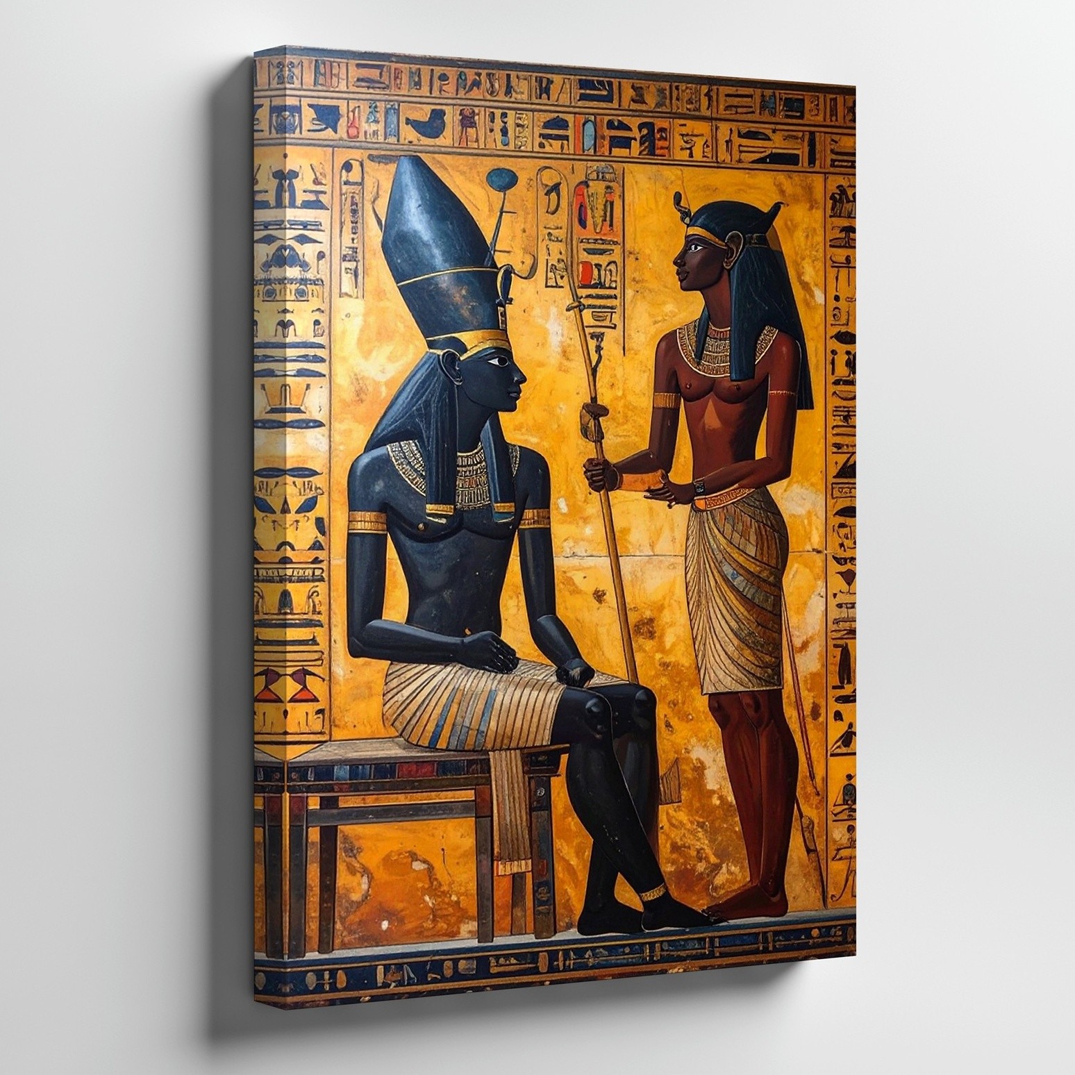 Wall Art Canvas a Traditional Egyptian Wall Painting Depicts Two Seated