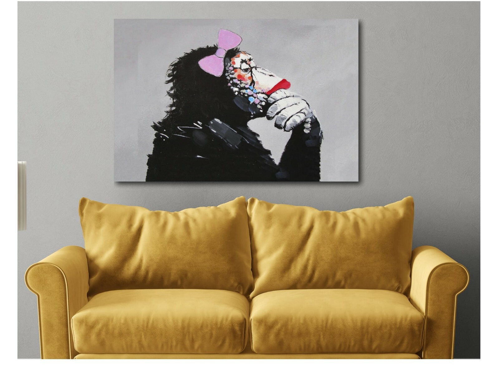 Banksy Female Monkey Gorilla Chimp Thinker Canvas Wall Art Print – Various Sizes