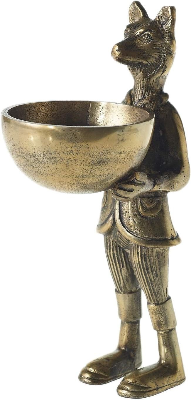 Accent Decor 12&Prime; Tall Cast Aluminum Eric + Eloise Fox Statue with Bowl Decor