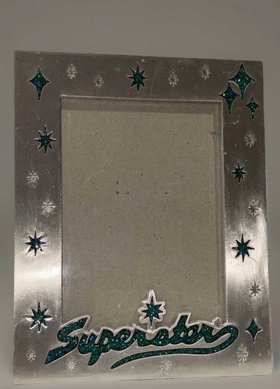 Millennium Silver 4.75×6 Picture Frame – Green “Superstar” & Stars 3.5×5 Photos