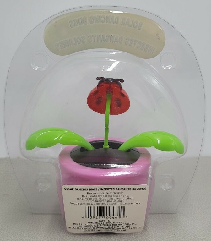 Solar DANCING LADYBUG Pink Flower Pot TOY Sunlight Powered Dancer BOBBLE HEAD