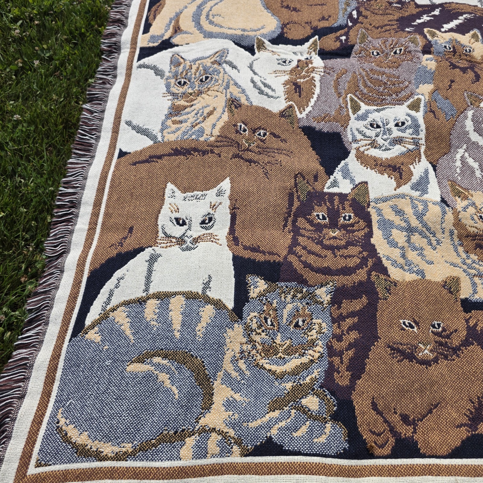 VTG Goodwin Weavers Cat Tapestry Blanket Woven Cotton Throw « Kitty Kingdom » USA