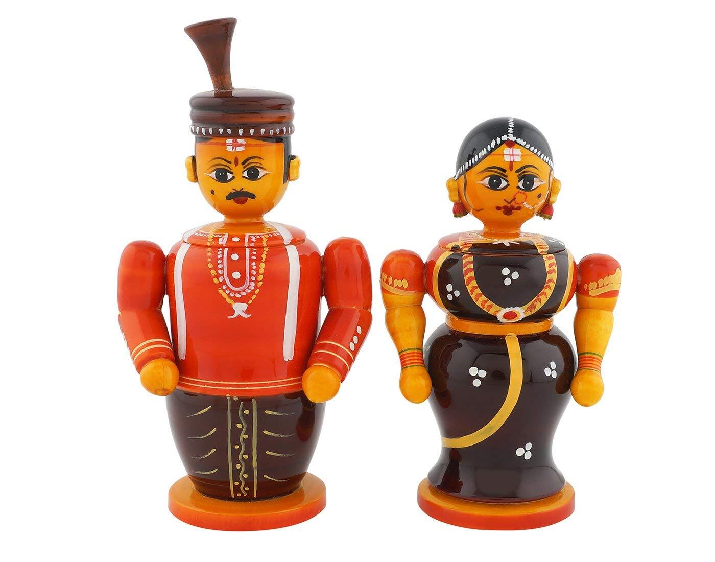 Handmade Wooden Bride and Groom Showpiece Dolls (L*W*H) 4 x4 x12 cm (Multicolor)
