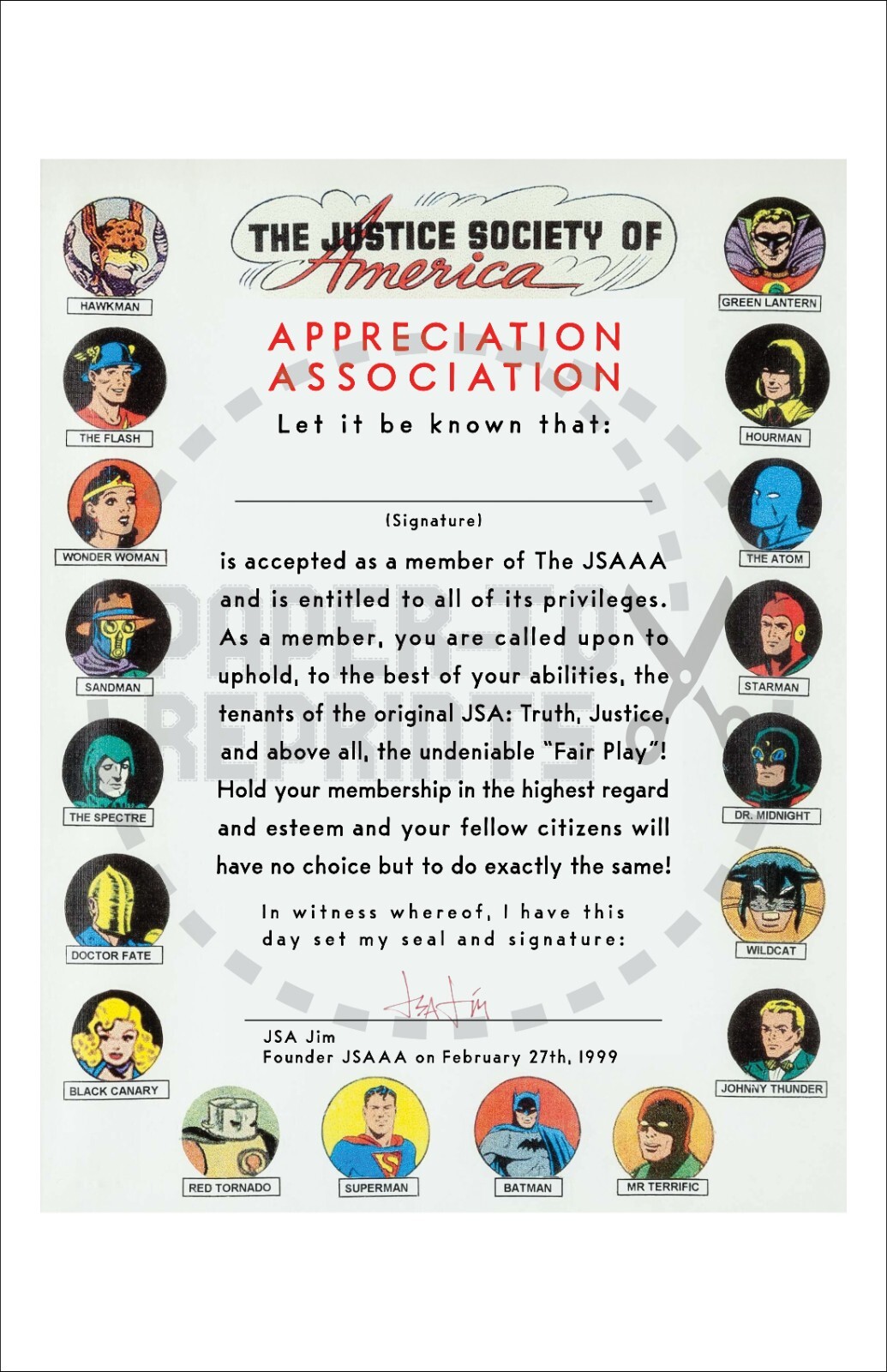 THE JUSTICE SOCIETY OF AMERICA APPRECIATION ASSOCIATION – REPRINT