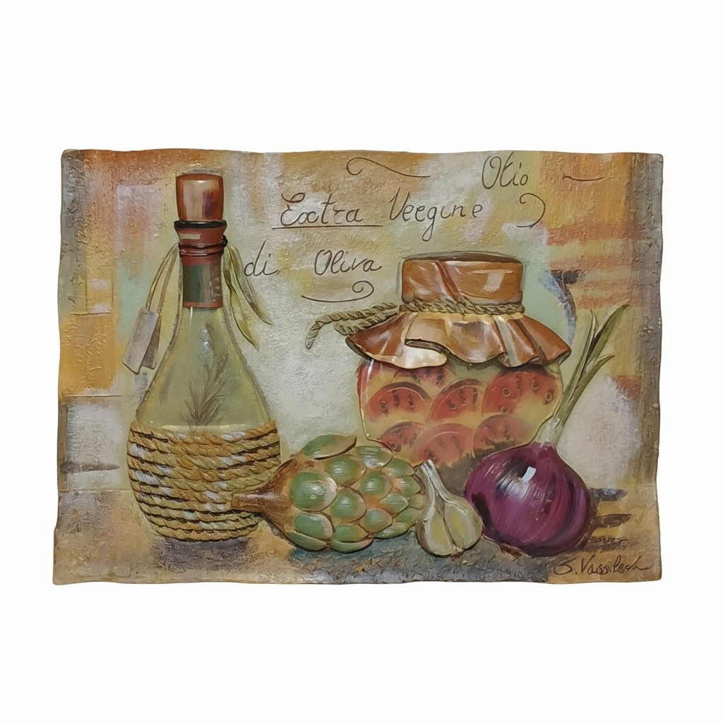 Silvia Vassileva 3D Italian Plaque Tile Extra Virgin Olive Oil Artichoke Vintage