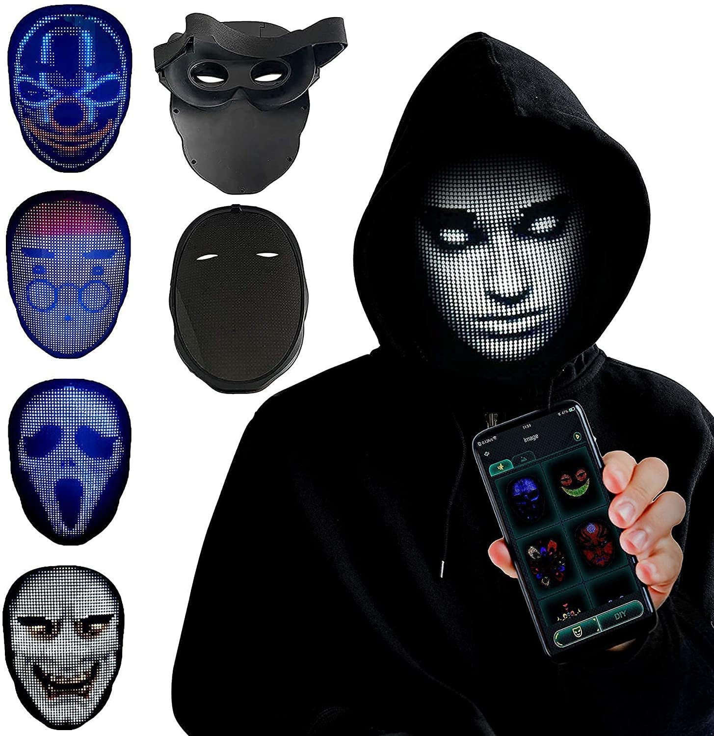 LED Light Up Mask Costume Cosplay Party Rave EDM Festival Glow Face Changing