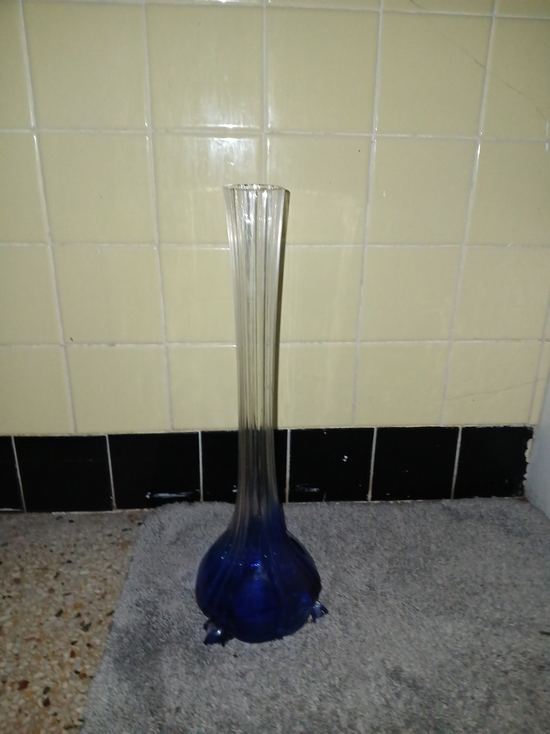 Vintage Cobalt Blue To Clear Trumpet Glass 16&prime; Swirl Vase