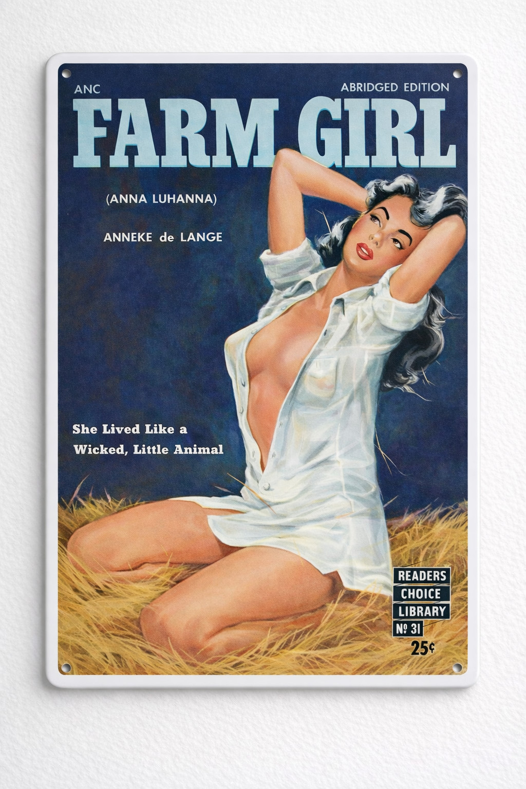 1951 Pulp Fiction Farm Girl Reproduction Cover Art Man Cave 8×12 Metal Sign