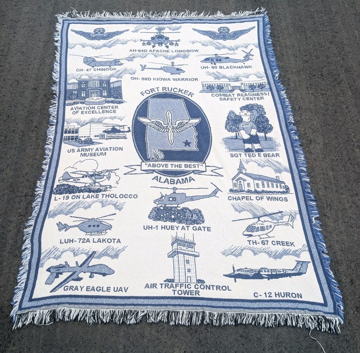 Vintage Fort Rucker Alabama Tapestry Throw Blanket 64&Prime; x 47&Prime; US Army Aviation