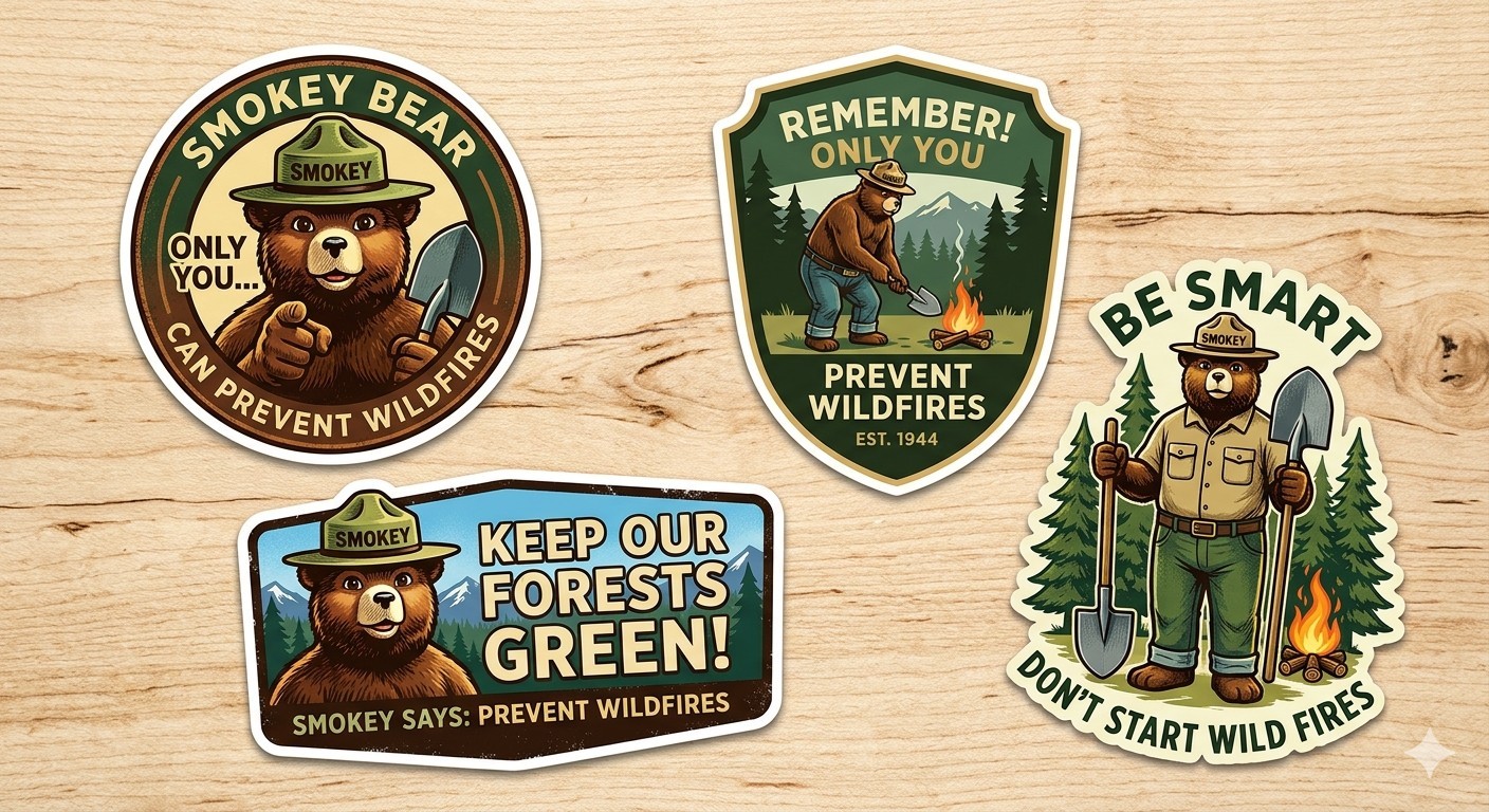 4 Smokey The Bear Stickers Decal Phone Laptop