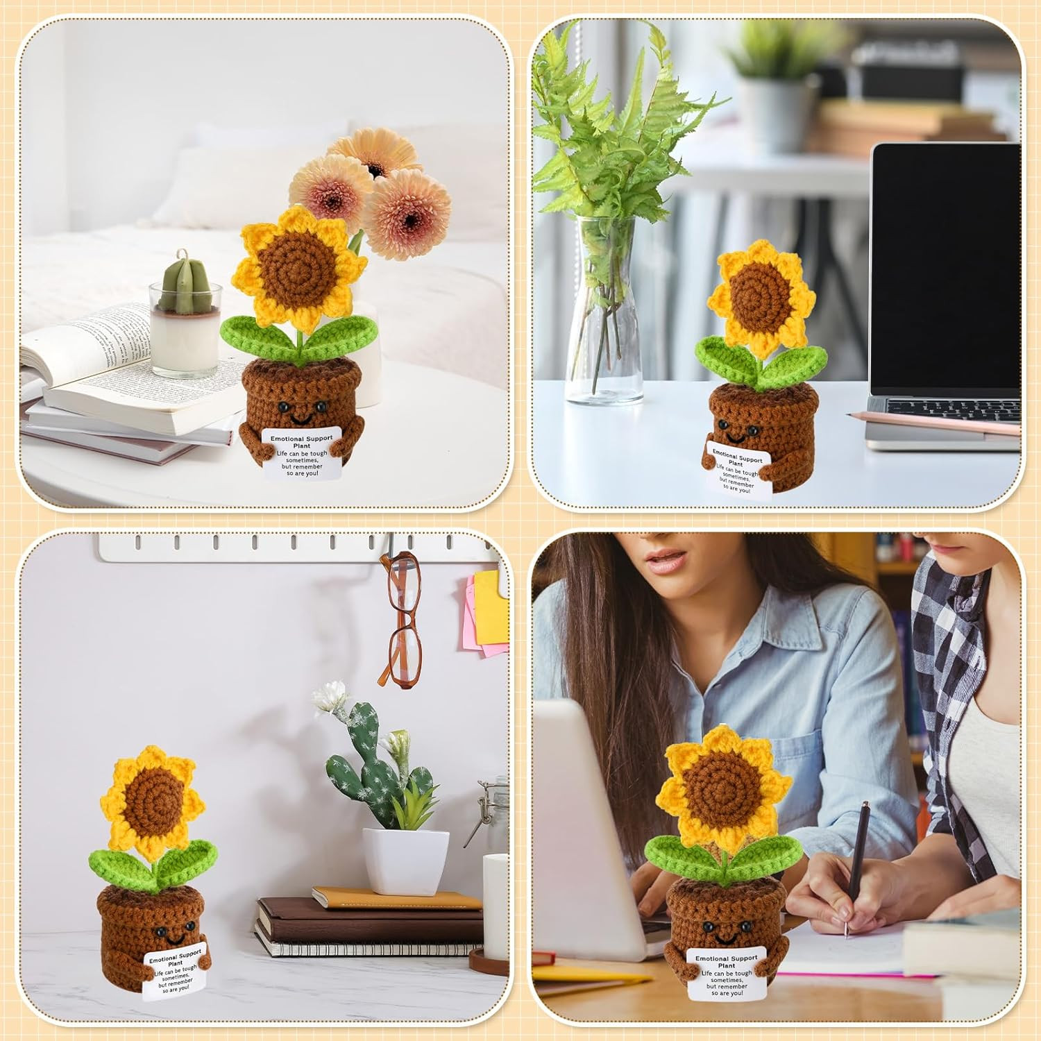 Emotional Support Plush Plant Crochet Sunflower Gifts for Women Mom Teacher Cowo