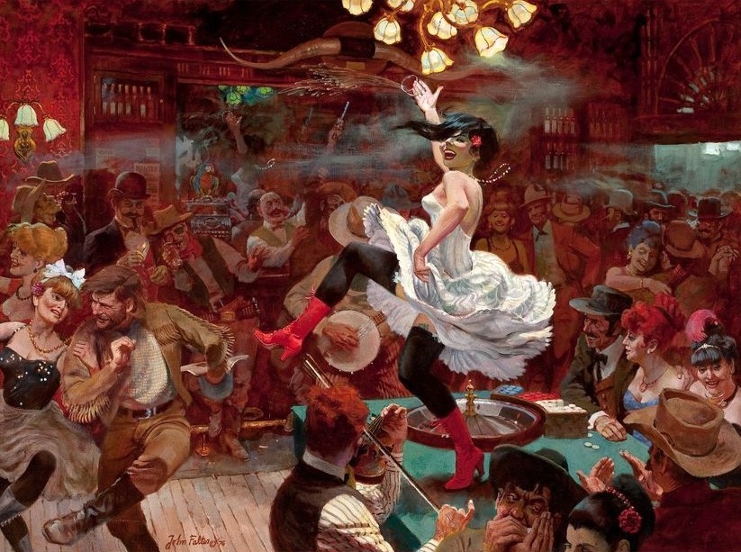 John Falter : Western Saloon Dance Saturday Night at the Longhorn : Art Print
