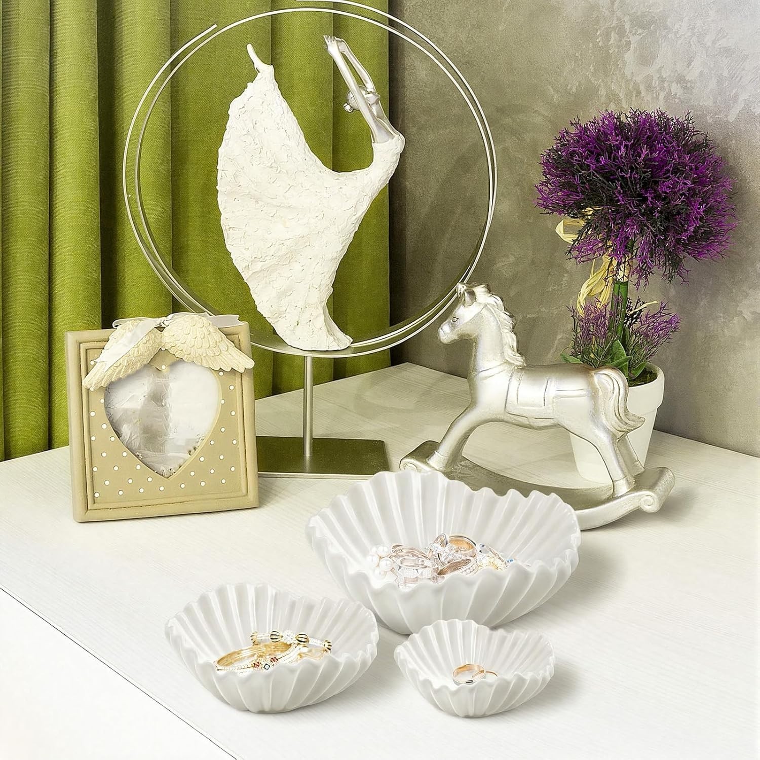 Stylish 3-Pc Ceramic Ruffle Bowl Set – Decorative Centerpiece for Any Occasion