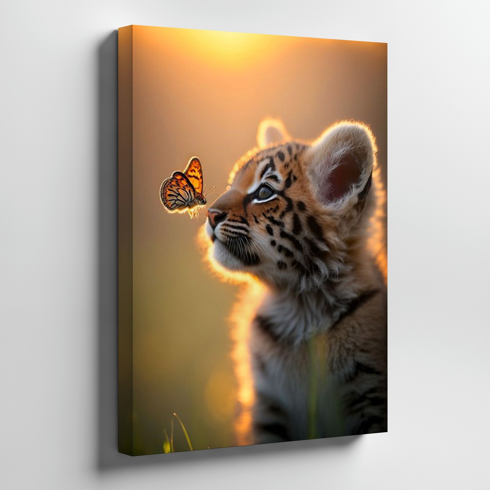Tiger Cub With Butterfly Close Up Nature Wildlife Canvas Wall Art Print Home