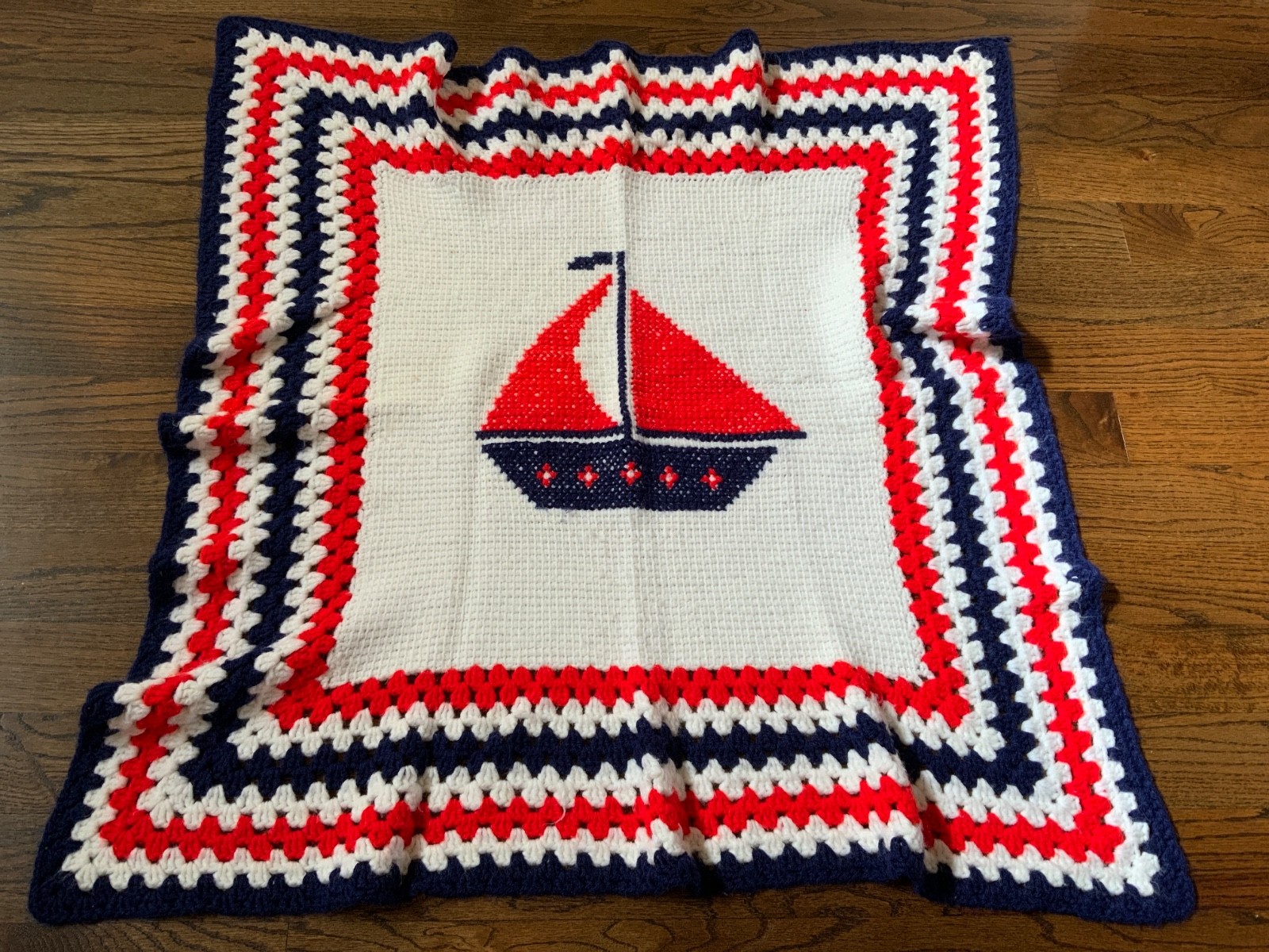 Nautical July 4 Patriotic Crochet throw afghan Americana lap blanket wall decor