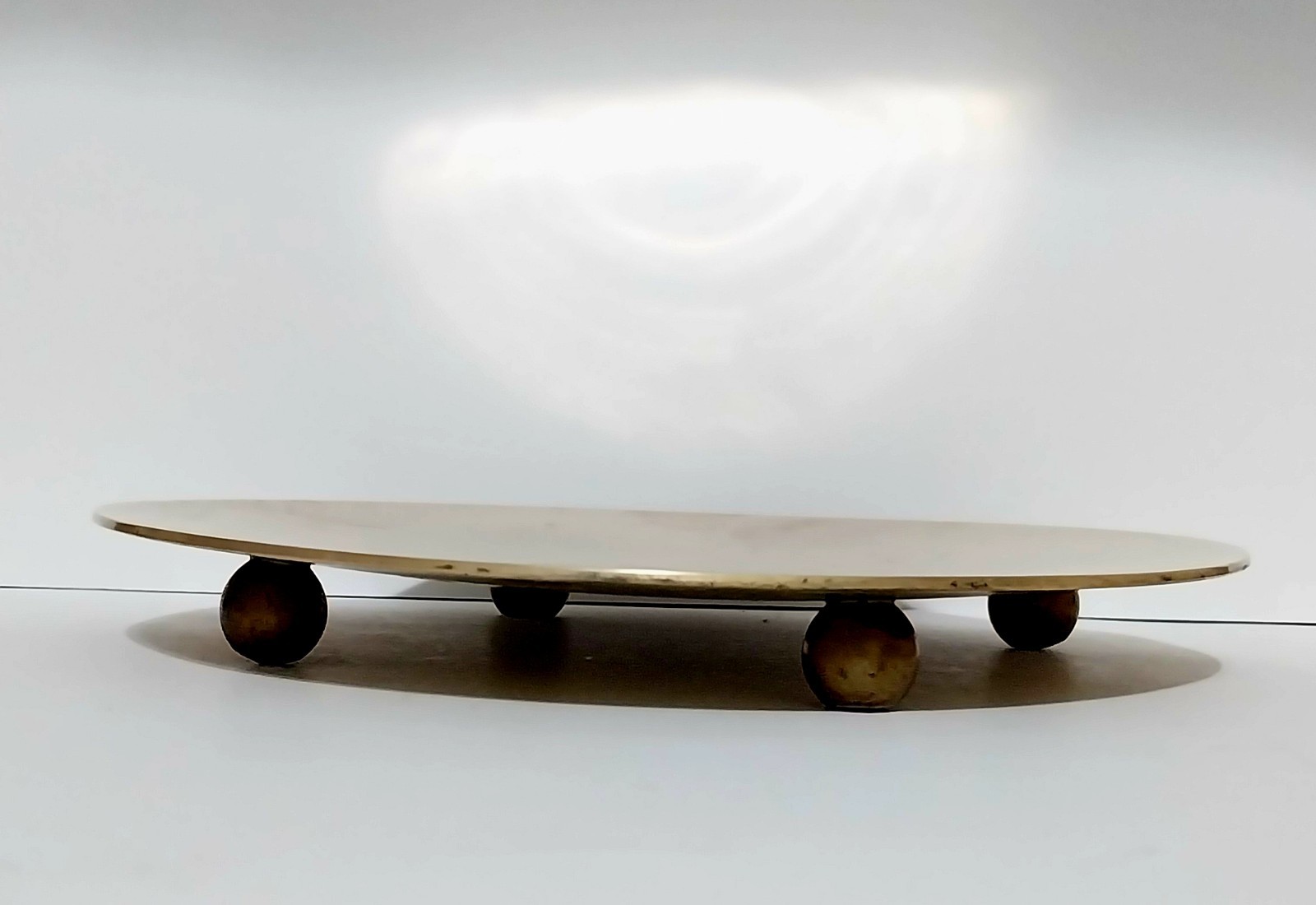 Art Deco Style Solid Brass Tray 4 Round Ball Feet Vintage Retro MCM 6 6/8&Prime; Gold