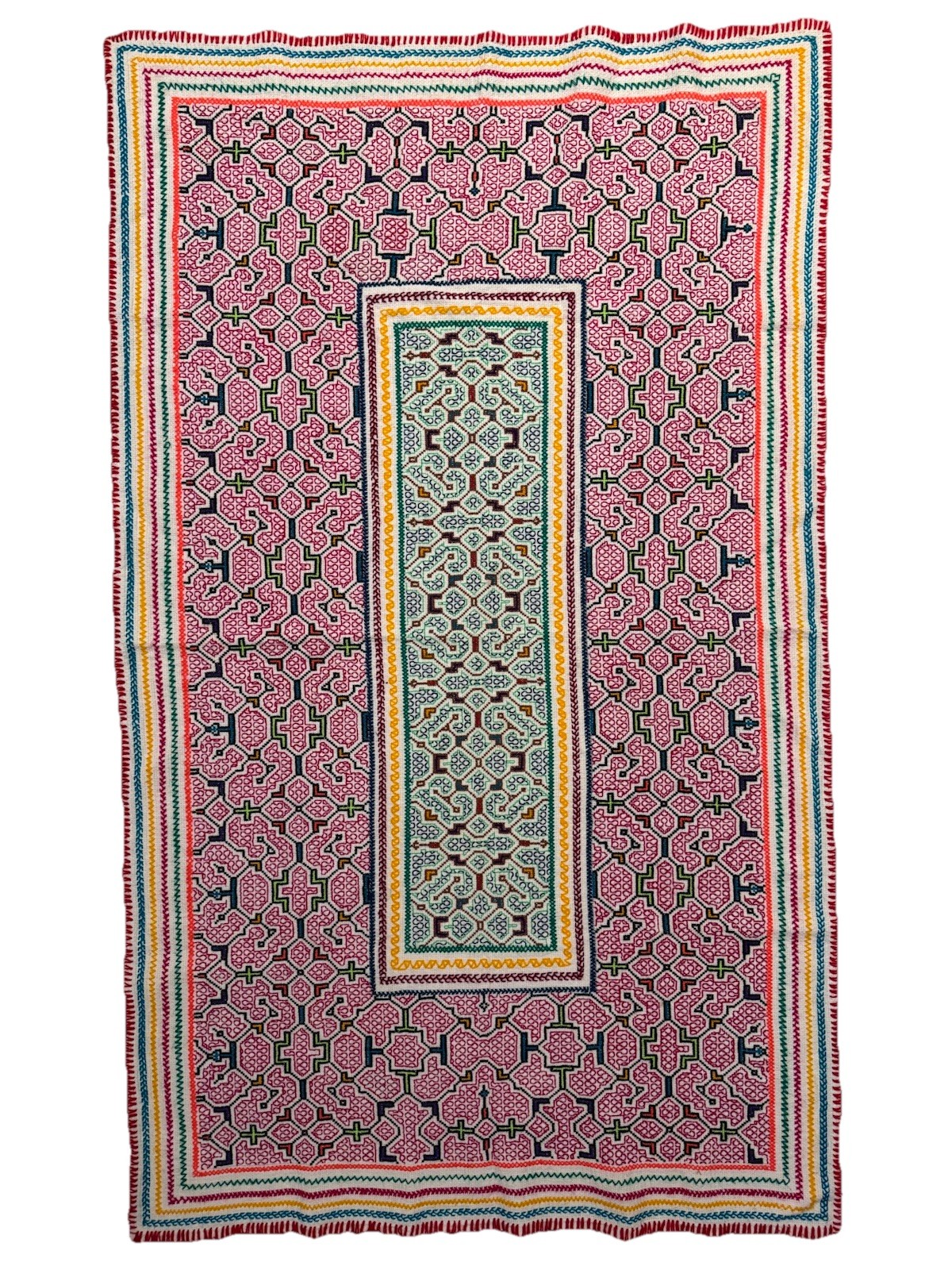 Shipibo hand embroidered Peru table Ethnic Conibo Tapestry Altar 33,5”x54”
