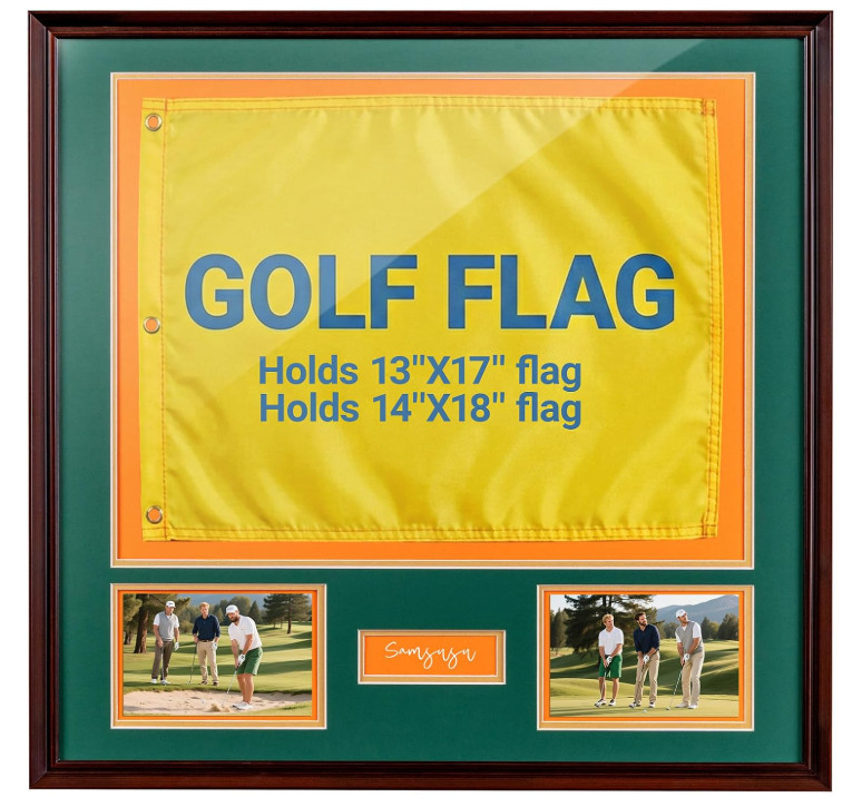 24×24 Golf Flag Shadow Box Frame 13×17 14×18 Solid Wood Walnut Display Case