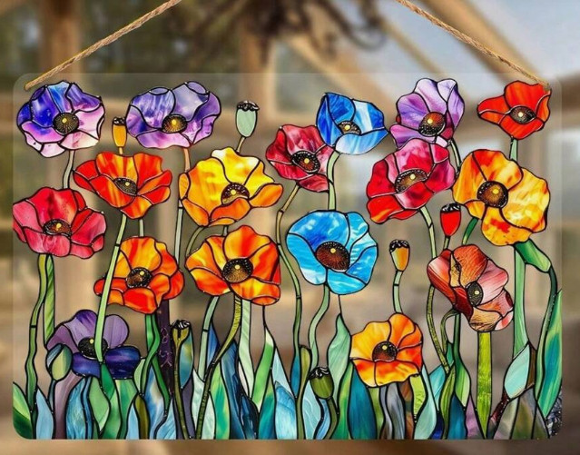SUNCATCHER- Vibrant Poppy Flowers, Window Decor, Colorful Acrylic Hanging