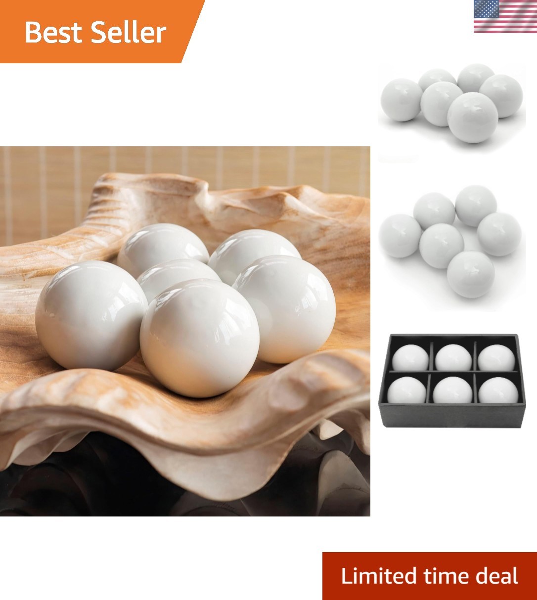 Elegant White Glazed Porcelain Balls – 6-Piece Decorative Set for All Occasions