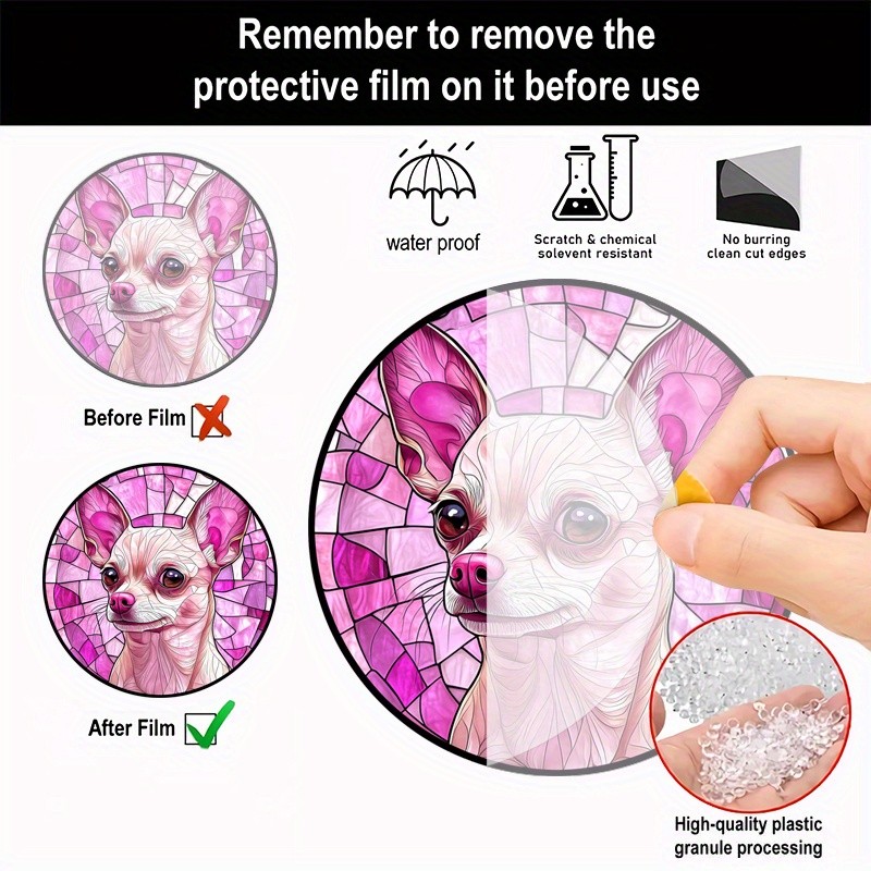 Cute Pink Chihuahua Dog Vibrant Pink Purple Mosaic Acrylic Suncatcher Decoration