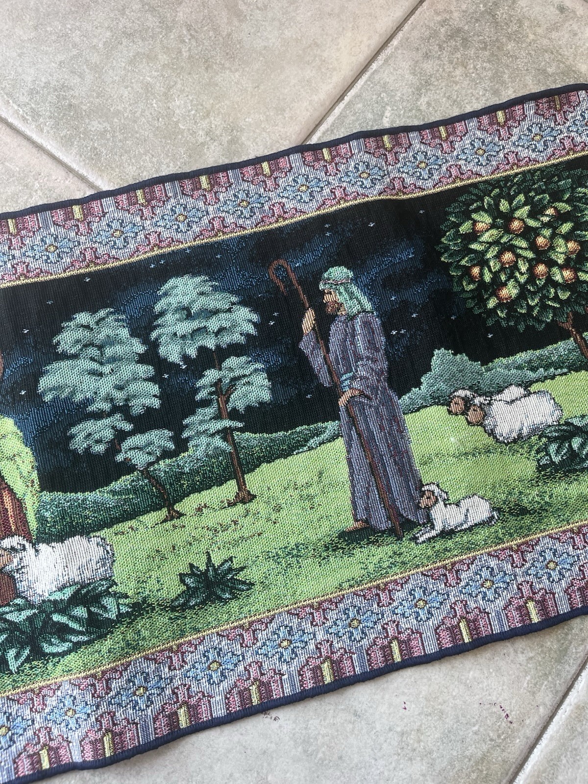 VTG Nativity Tapestry Mary Baby Jesus Wisemen Table Runner 13×72”
