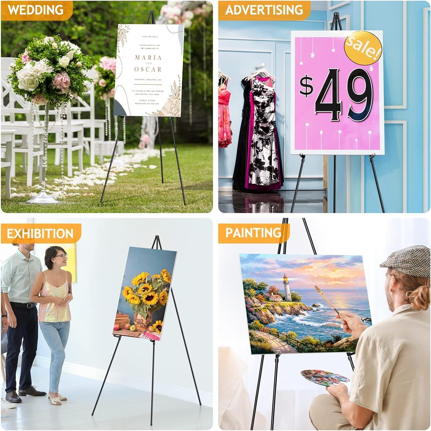 2 Sturdy Display Easel Stand for Wedding Instant Tripod Portable Floor Easel 63&Prime;
