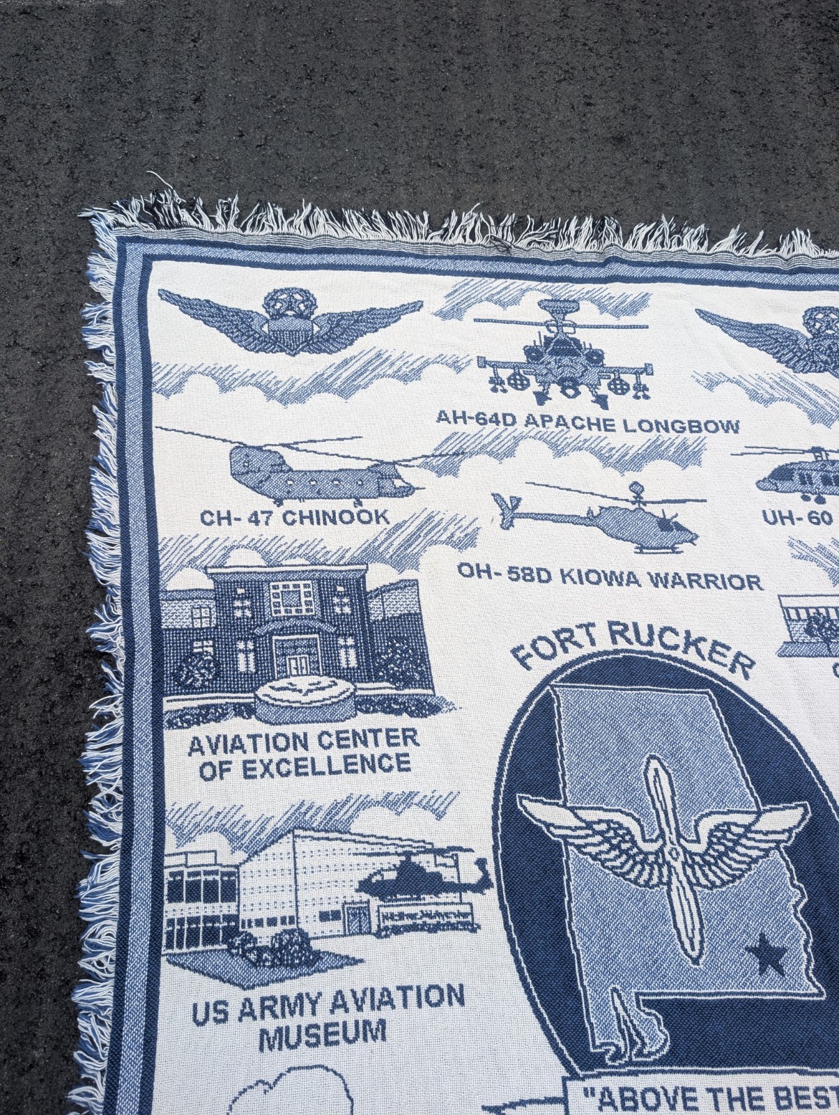 Vintage Fort Rucker Alabama Tapestry Throw Blanket 64&Prime; x 47&Prime; US Army Aviation