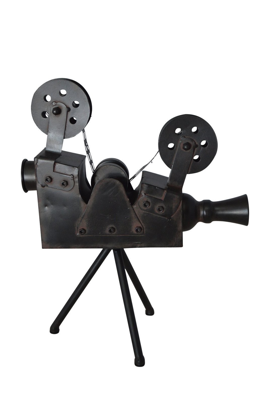 Movie Reel Abstract Metal Statue on tripod – Size: 12&Prime;L x 6&Prime;W x 15&Prime;H.