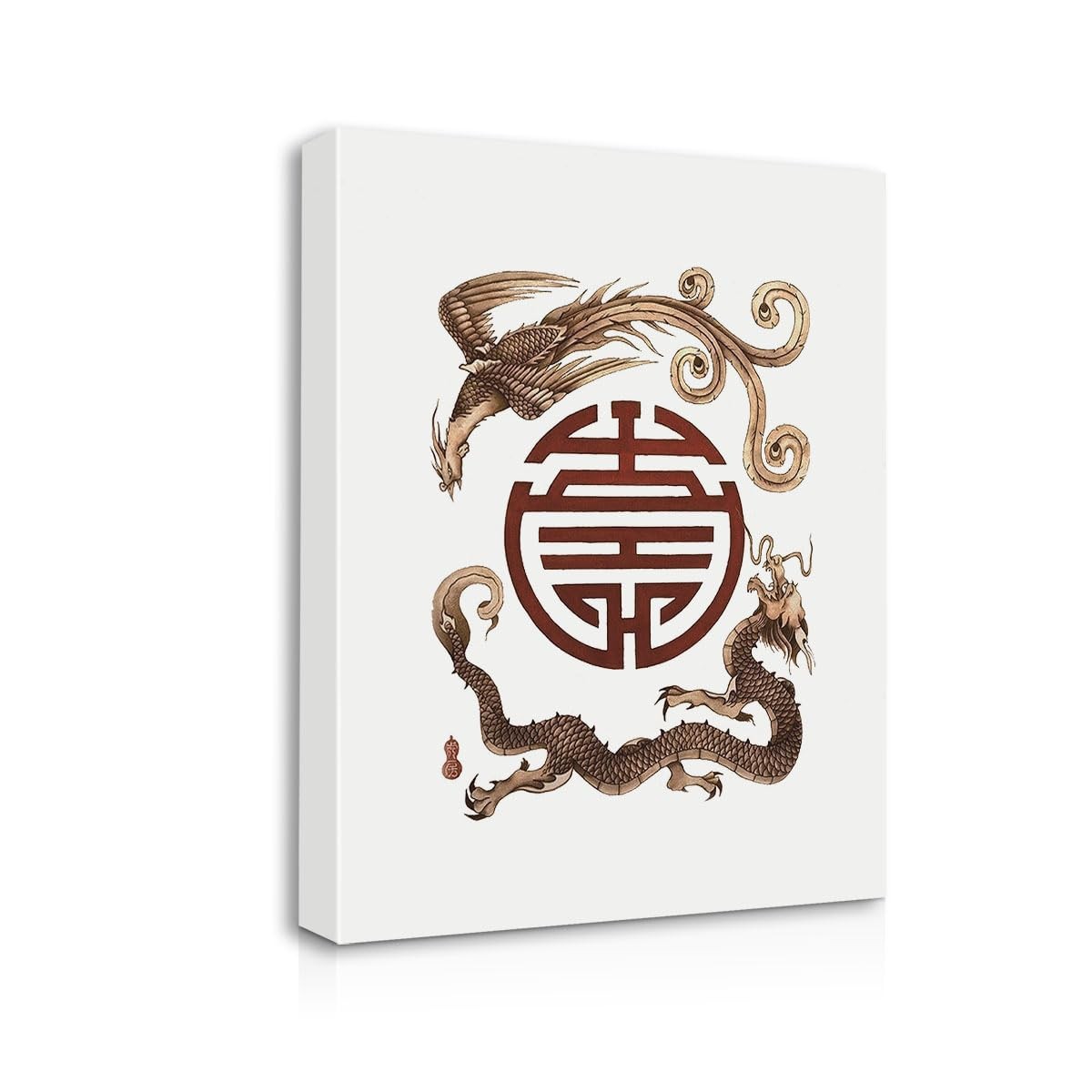 Asian Traditional Chinese Phoenix and Dragon Double Happiness Canvas Wall Art…