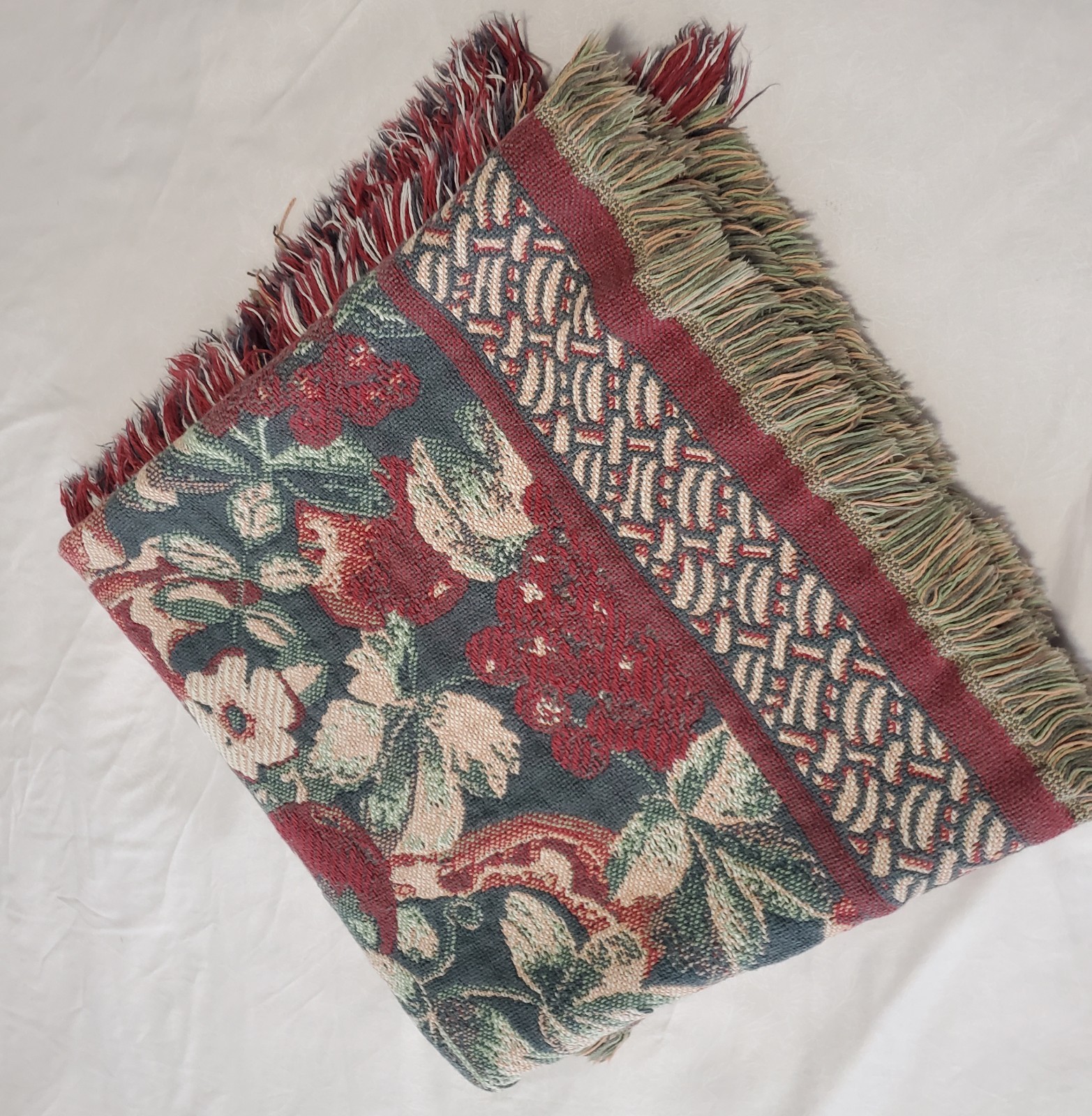 Title:Vtg Goodwin Weavers Tapestry Throw Blanket 43×62 Floral Garden Red Green