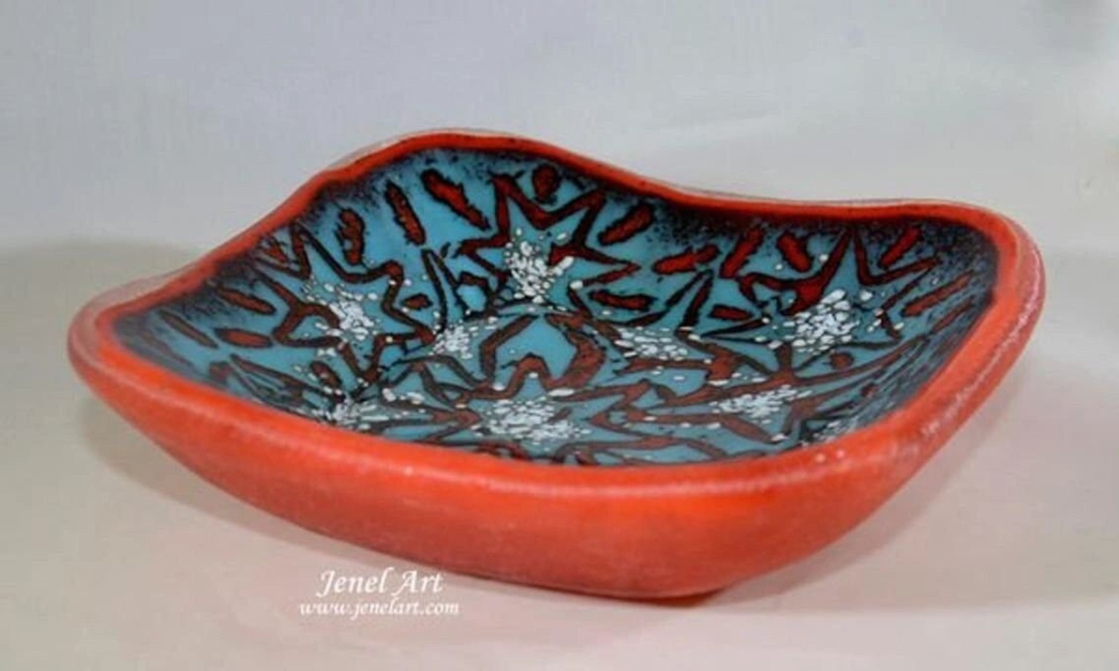 Fused Glass Red Batik Style Serving or Trinket Dish