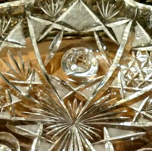 Czech Bohemian Glass Footed Bowl, Cut Lead Crystal Decorative, EUC